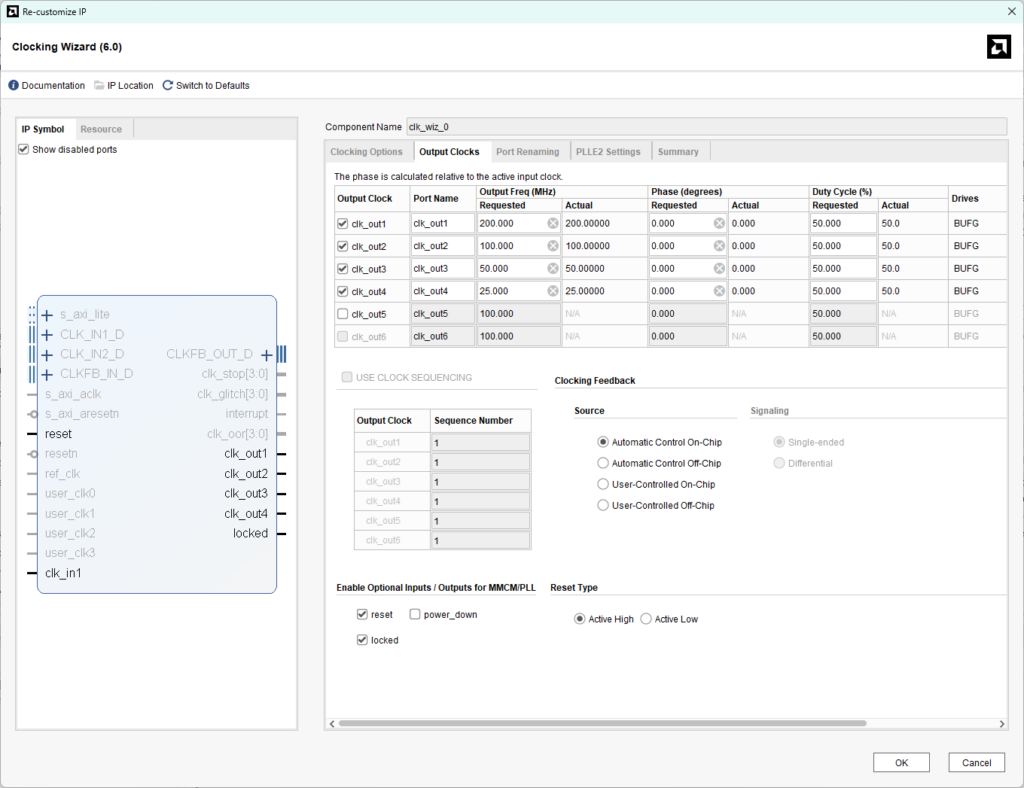 vivado Clocking Wizard setting